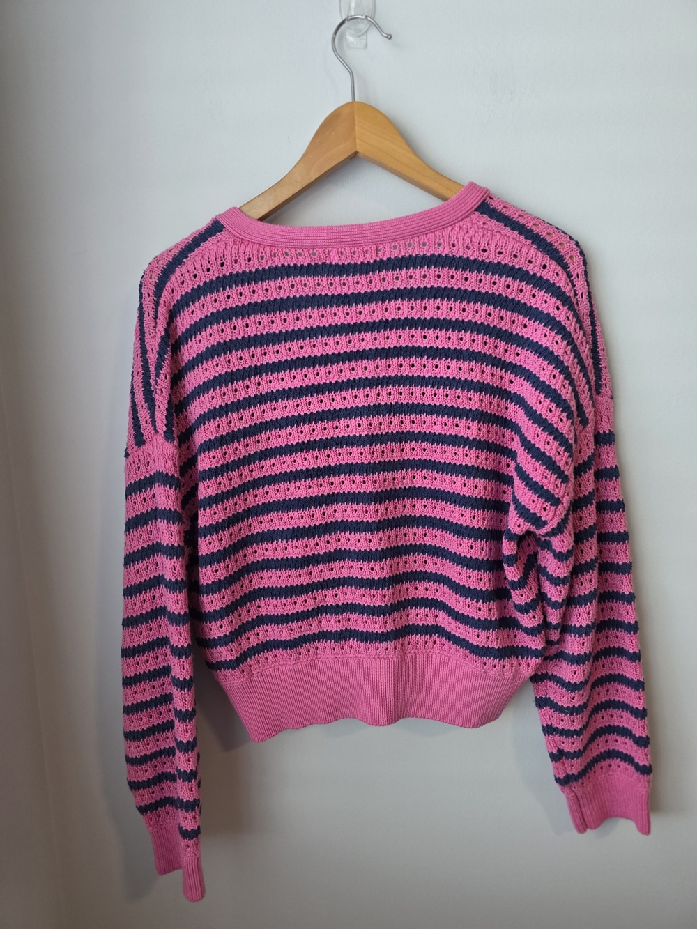 EsQualo Pink & Navy Striped Open Knit Cropped Cardigan Size S - Picture 6 of 8